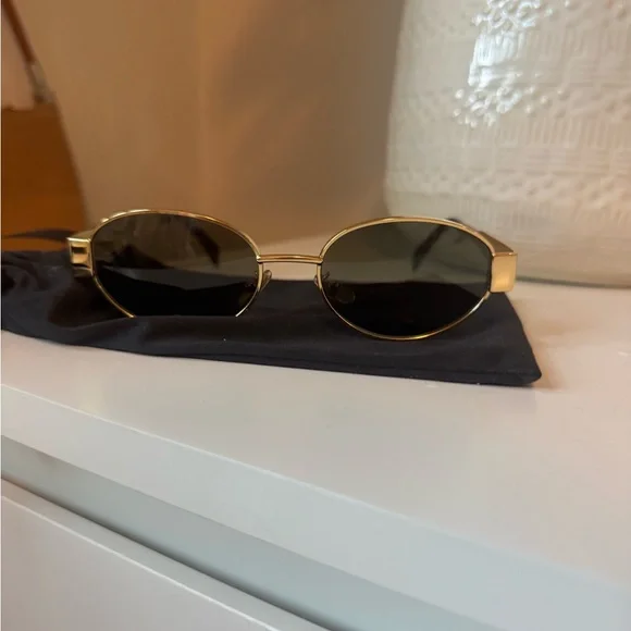 Celine Gold Metal Oval Sunglasses with Black Lenses - Picture 3 of 5